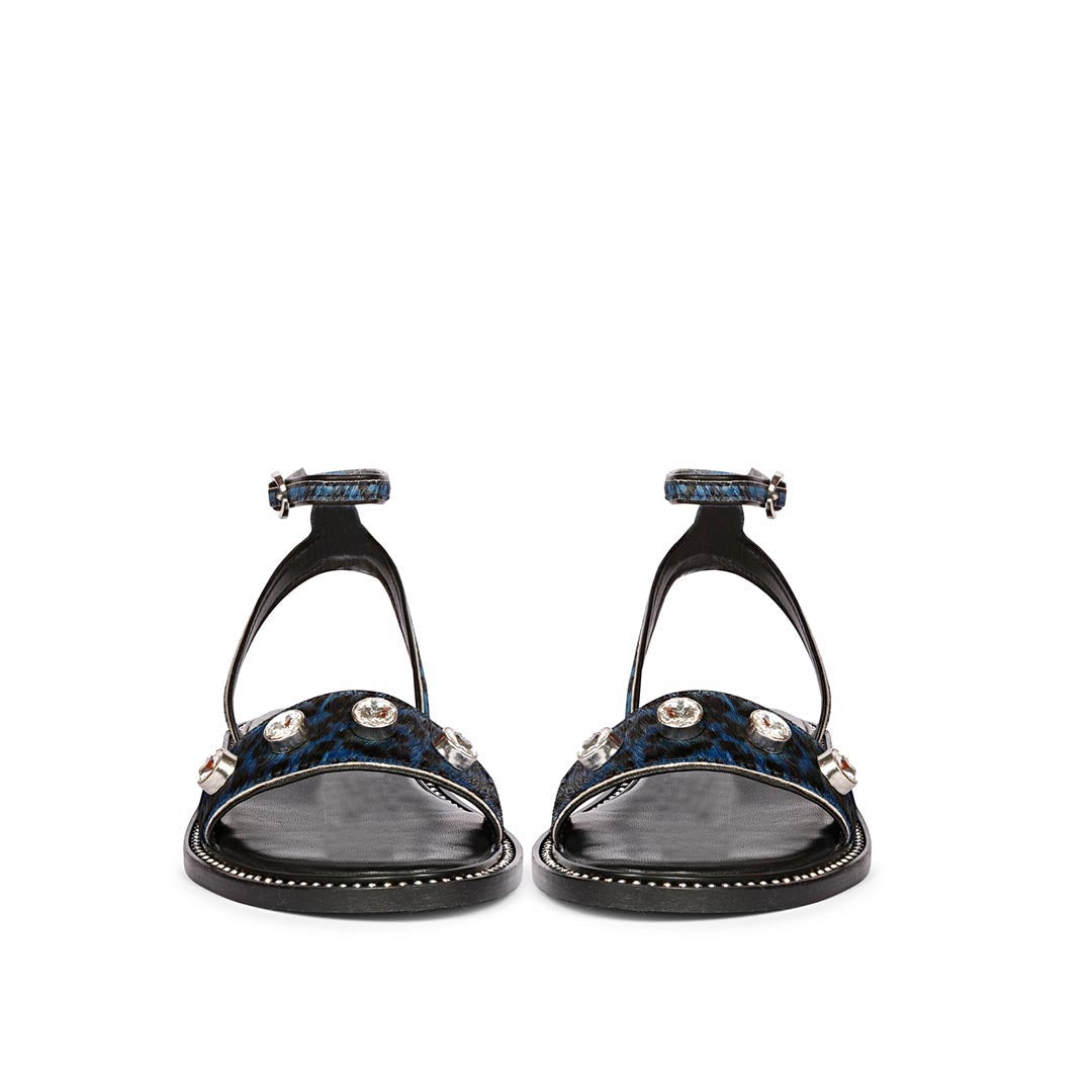 Saint Izola Stone Studs Blue Leo Print Leather Sandals