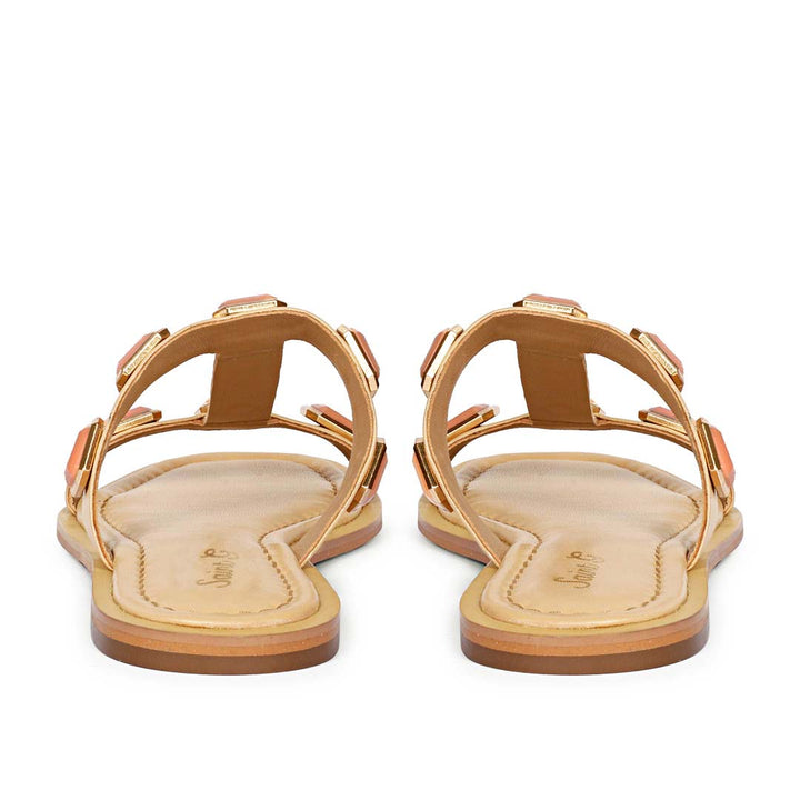 Saint Celeste Pink Stones Embellished Natural Leather Flats