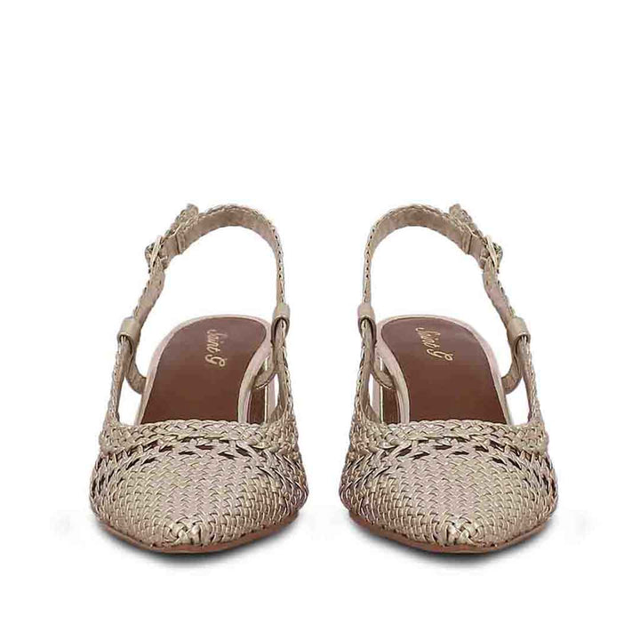 Saint Delaney Platin Hand Woven Leather Sling Back Heels