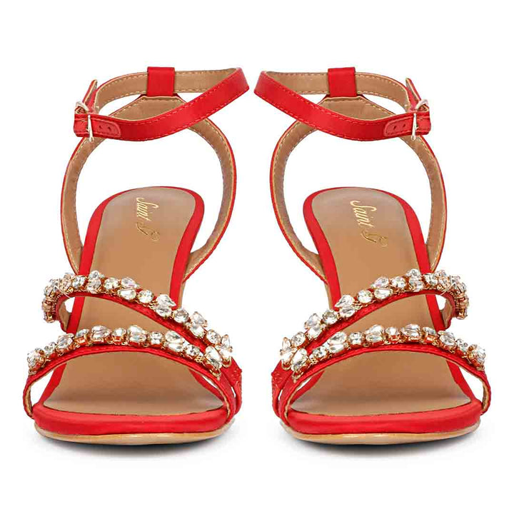 Saint Isla Stone embellished Red Leather Strappy Stilettos