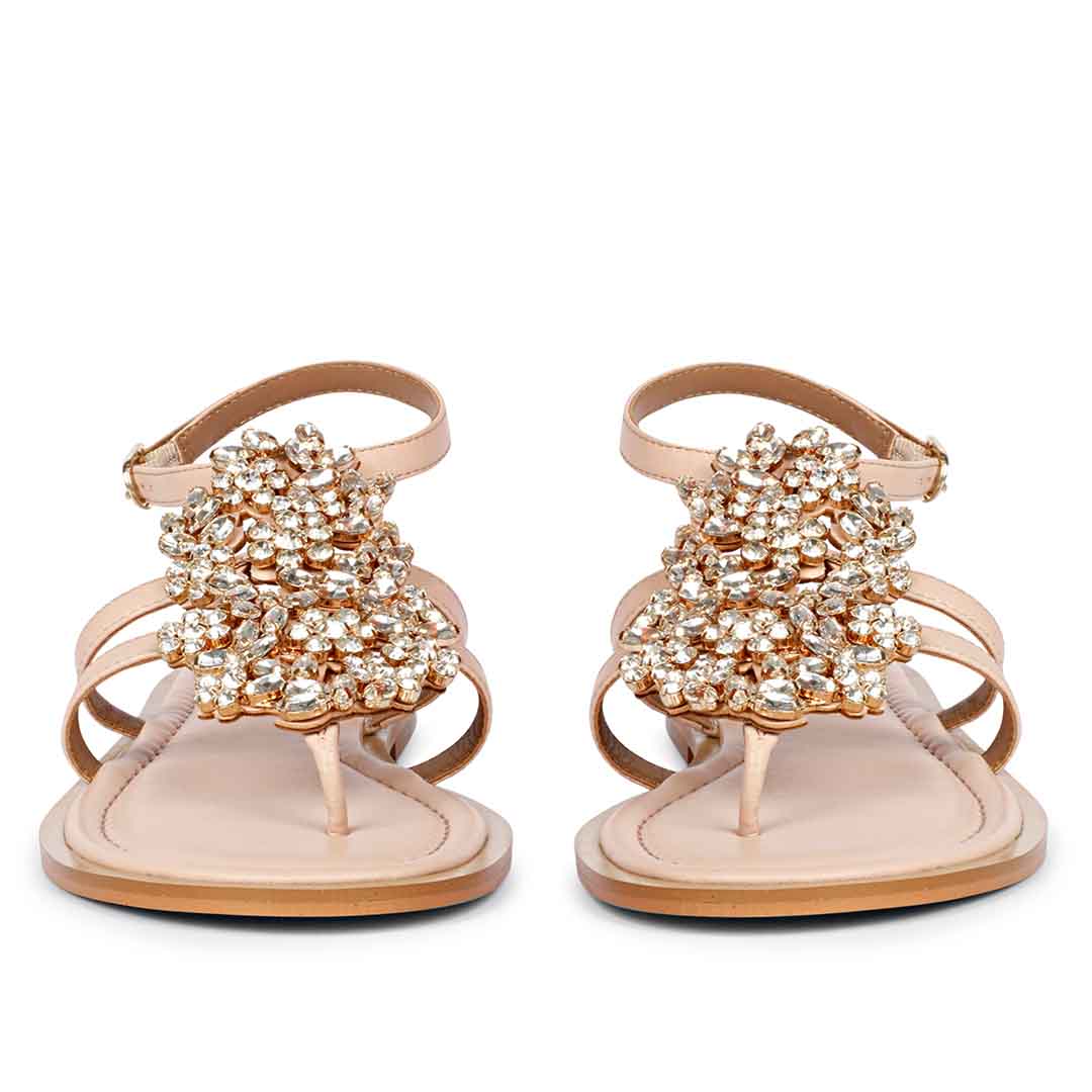 Saint Jenna Silver Stone Adorned Pink Leather Flat Sandals