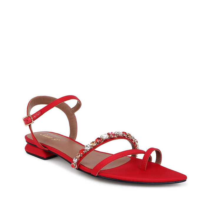 Saint Annie Stone Embellished Red Nylon Fabric Sandals