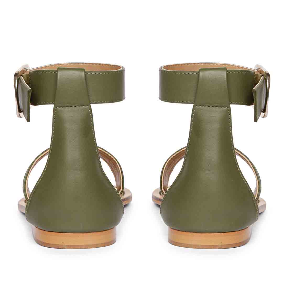 Saint Donelle Zip Decor Olive Leather Sandals