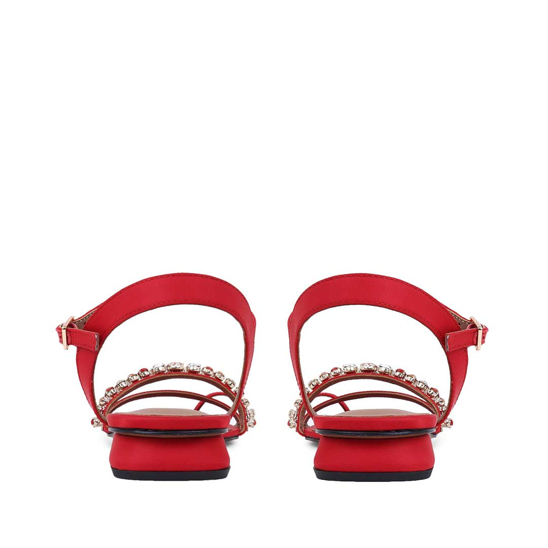 Saint Annie Stone Embellished Red Nylon Fabric Sandals