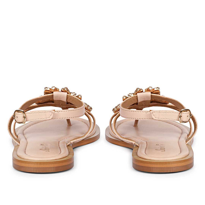 Saint Jenna Silver Stone Adorned Pink Leather Flat Sandals