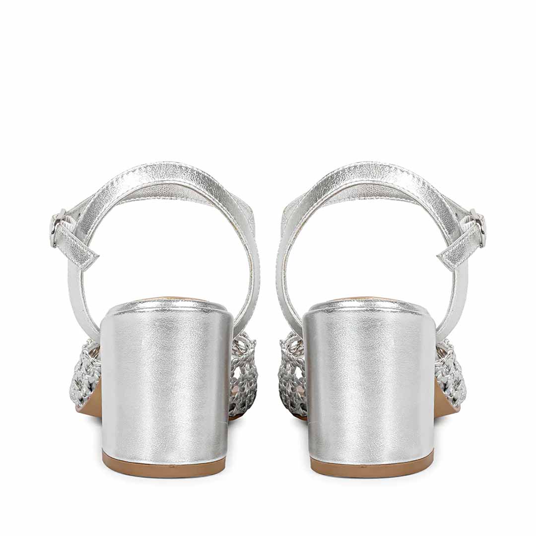 Saint Hana Silver Hand Woven Leather Block Heels
