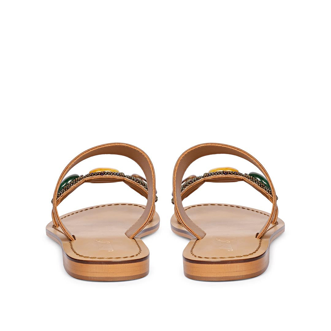 Saint Eva Multi Stone Adorned Tan Leather Flats