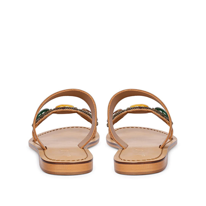 Saint Eva Multi Stone Adorned Tan Leather Flats