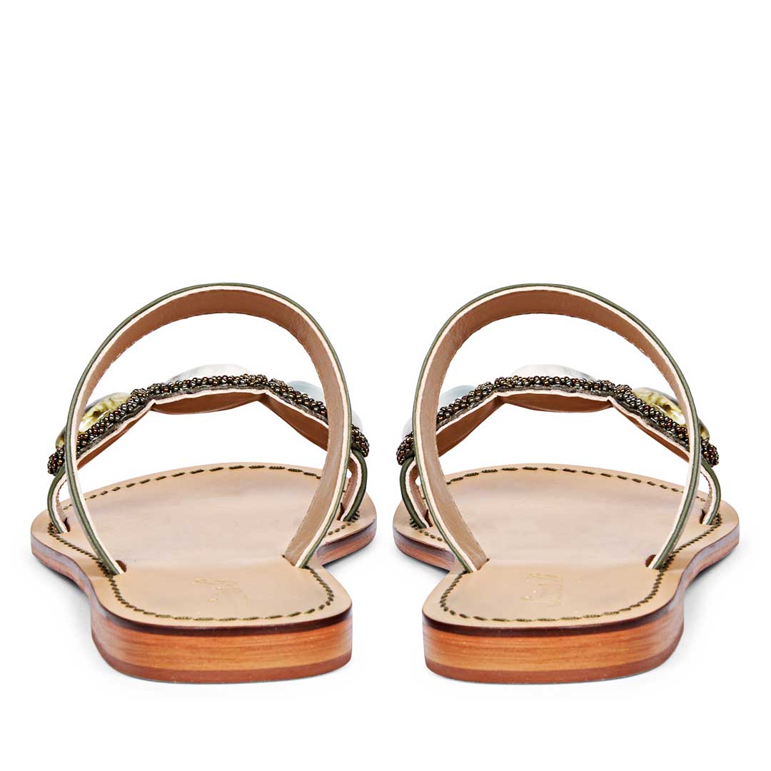 Saint Eva Multi Stone Adorned Olive Leather Flats