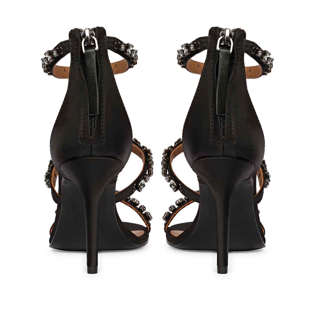 Saint Ella Stone Embellished Black Strappy Leather Stilettos Heels