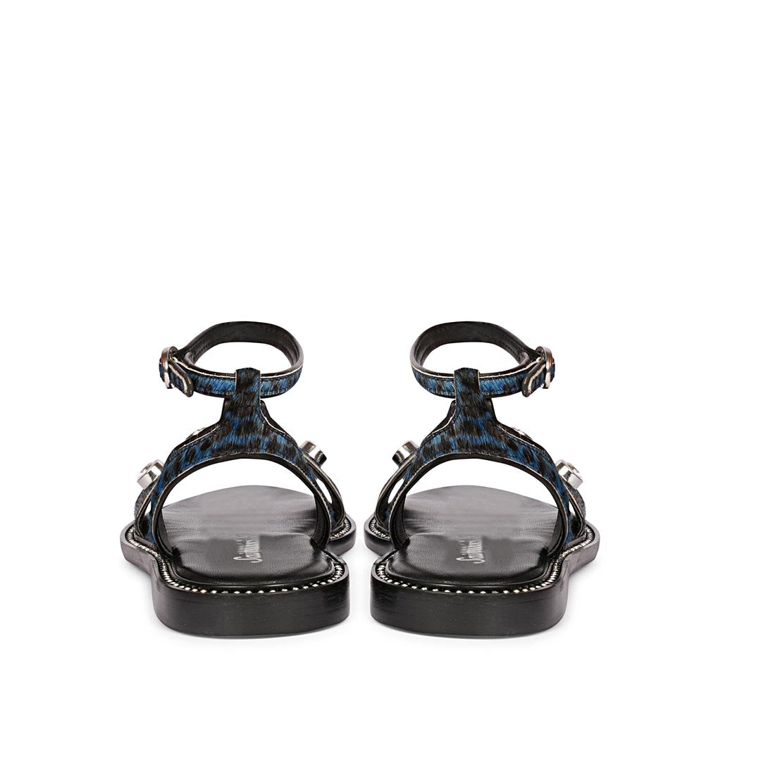 Saint Izola Stone Studs Blue Leo Print Leather Sandals