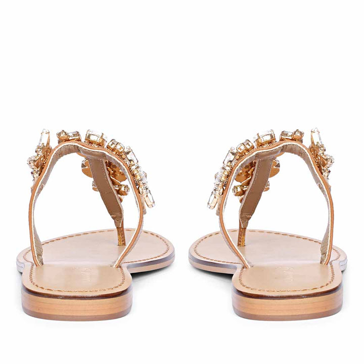 Saint Fleur Multi Stone Embellished Tan Leather Flats