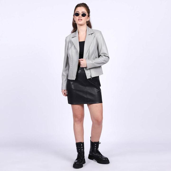 Saier Women Biker Jacketsnt Ginevra Grey Leather Women Biker Jackets