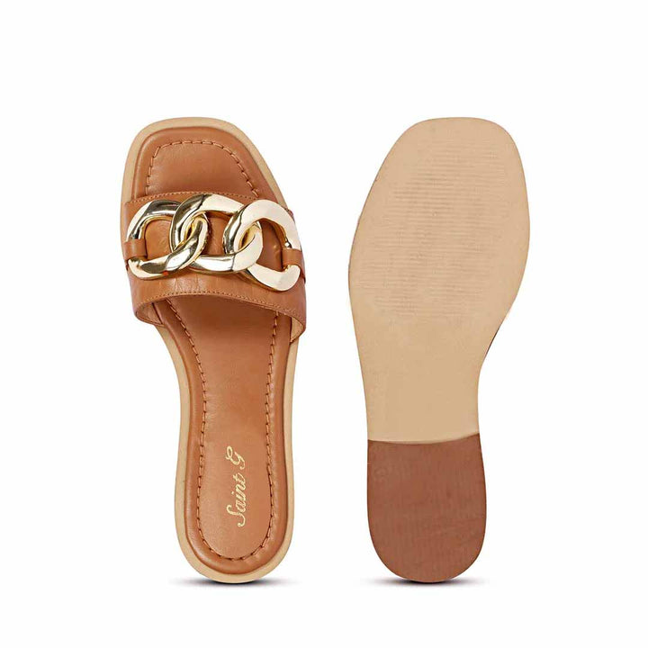 Saint Alexa Inter linked Gold Trim Cuoio Slip On