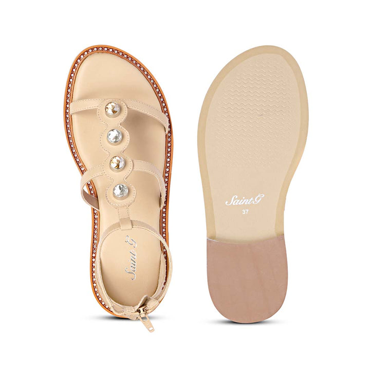 Saint Arlia Rivoli Stone Studded Natural Leather Sandals