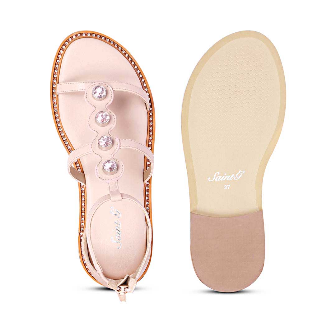 Saint Arlia Rivoli Stone Studded Light Pink Leather Sandals