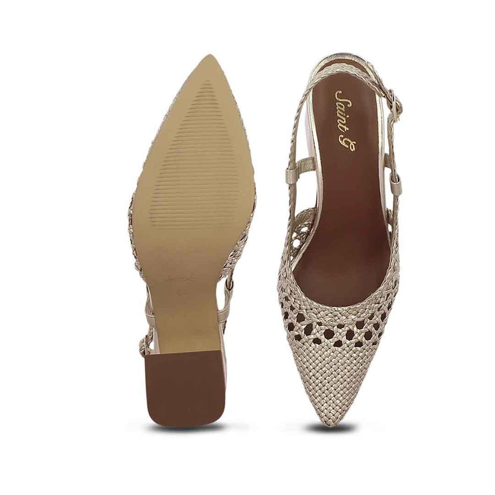 Saint Delaney Platin Hand Woven Leather Sling Back Heels