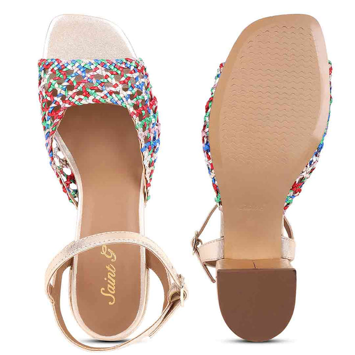 Saint Felicia Multi Woven Metallic Leather Block Heels