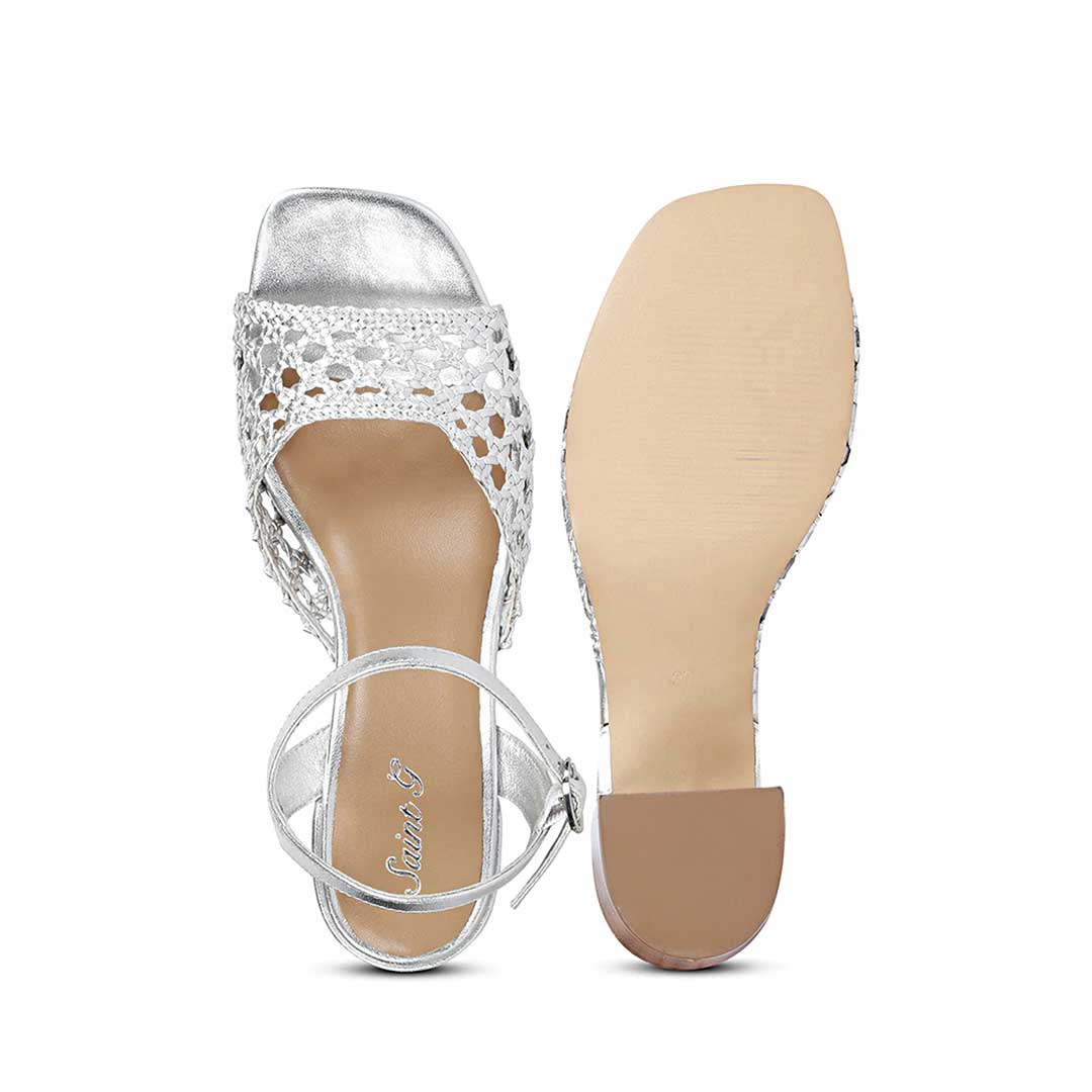Saint Hana Silver Hand Woven Leather Block Heels