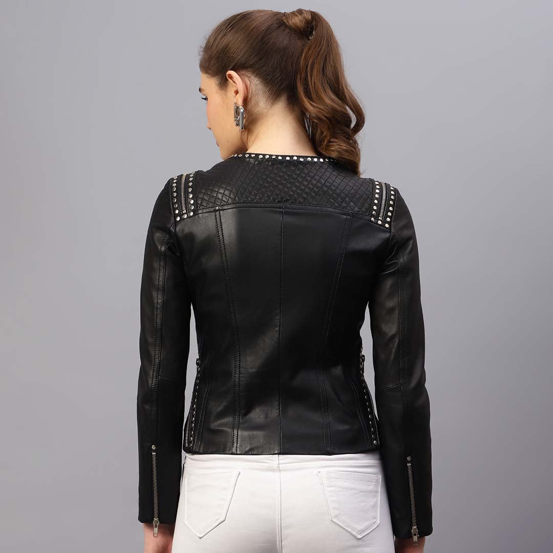 Saint Bethany Studded Black Leather Womens Jacket