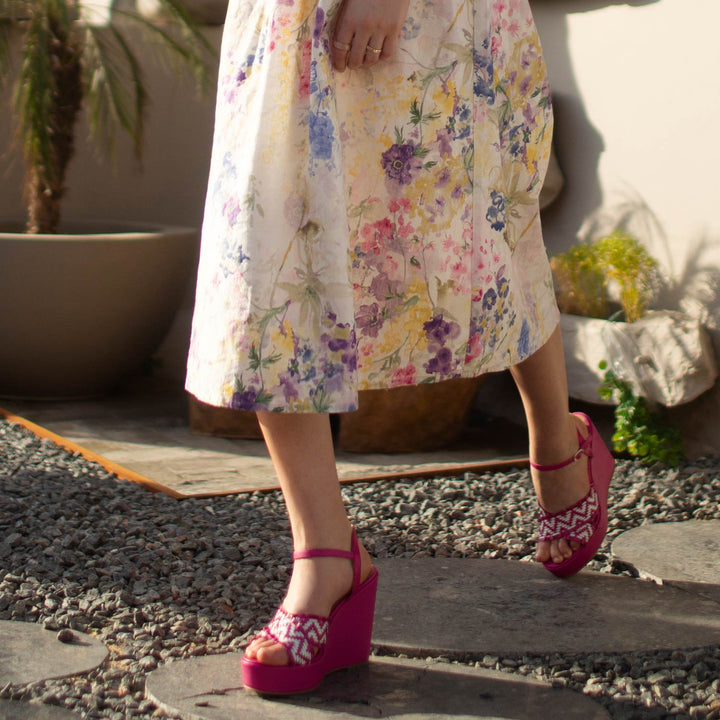 Saint Glenda Hand Woven Hot Pink Leather Wedge Heels