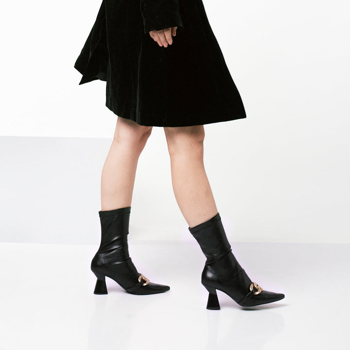 Saint Rosalie Black Stretch Napa Pointed Heel Calf Boots