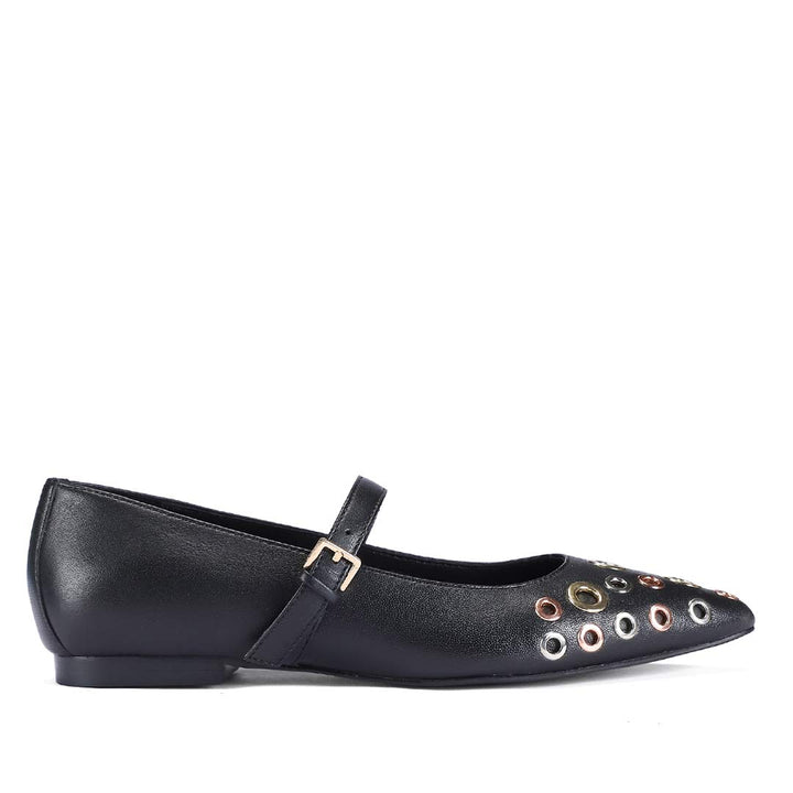 Saint Anouk Multi Eyelets Black Leather Ballerinas