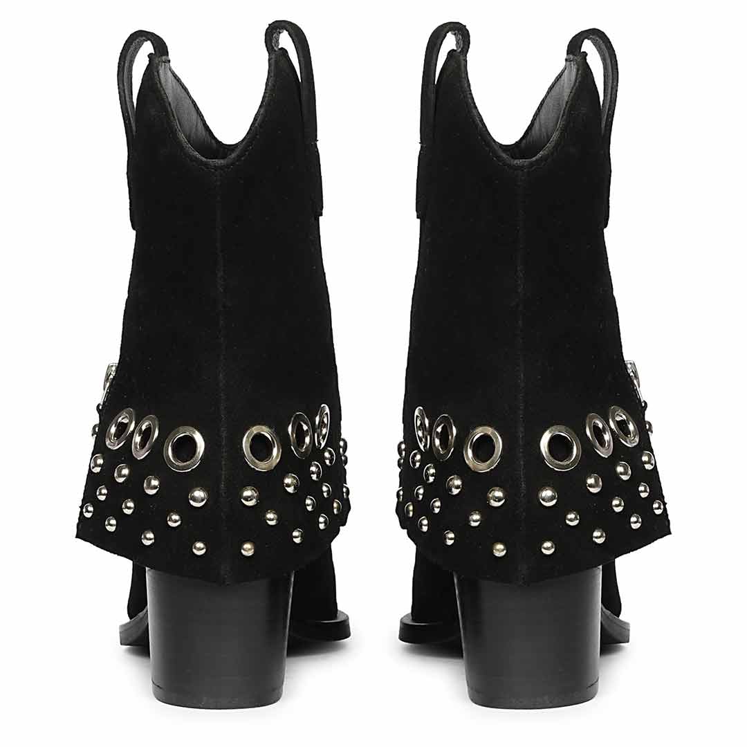Saint Jordis Studded Fold Over Black Leather Ankle Boots