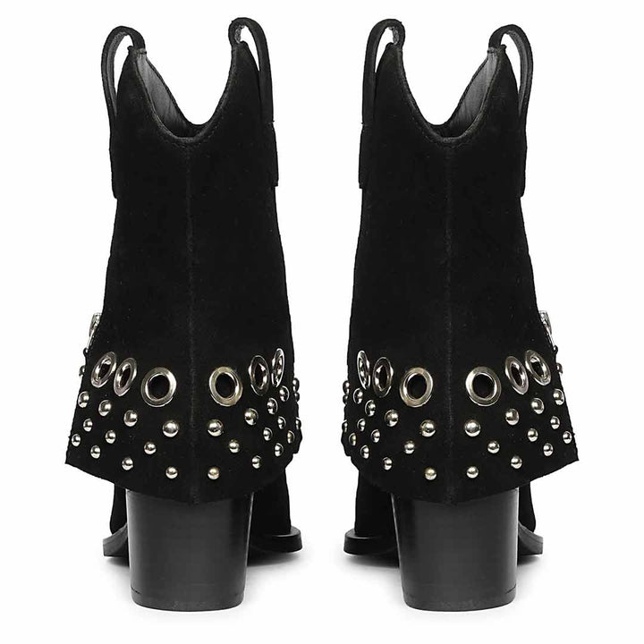 Saint Jordis Studded Fold Over Black Leather Ankle Boots