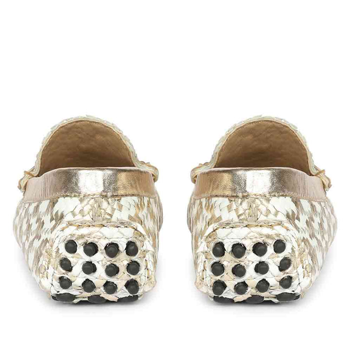 Saint Aurora Gold & White Handwoven Leather Horsebit Loafers