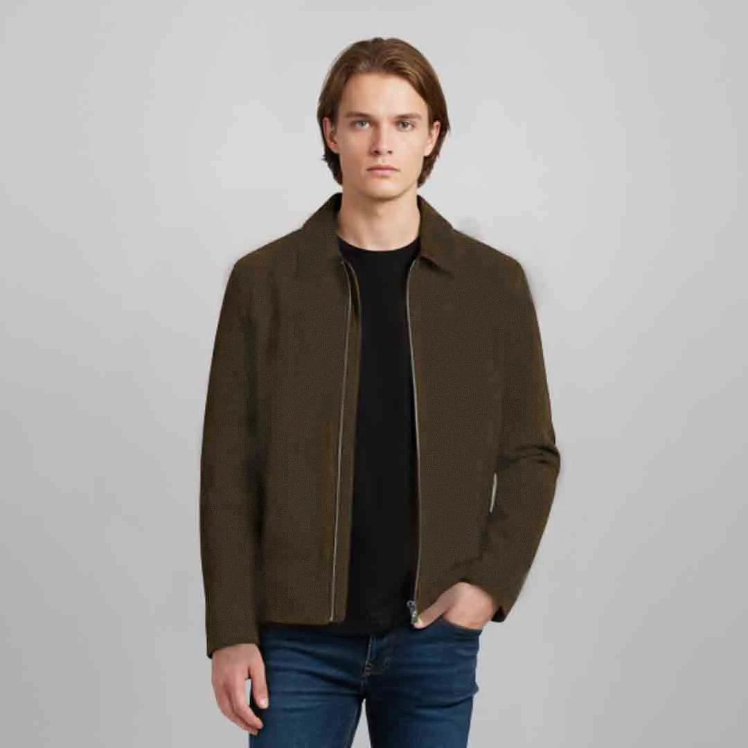 Saint Aris Chocolate Suede Leather Men's Jacket With Collars