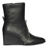 Saint Avia Front Zipper Black Leather Wedge Ankle Boots