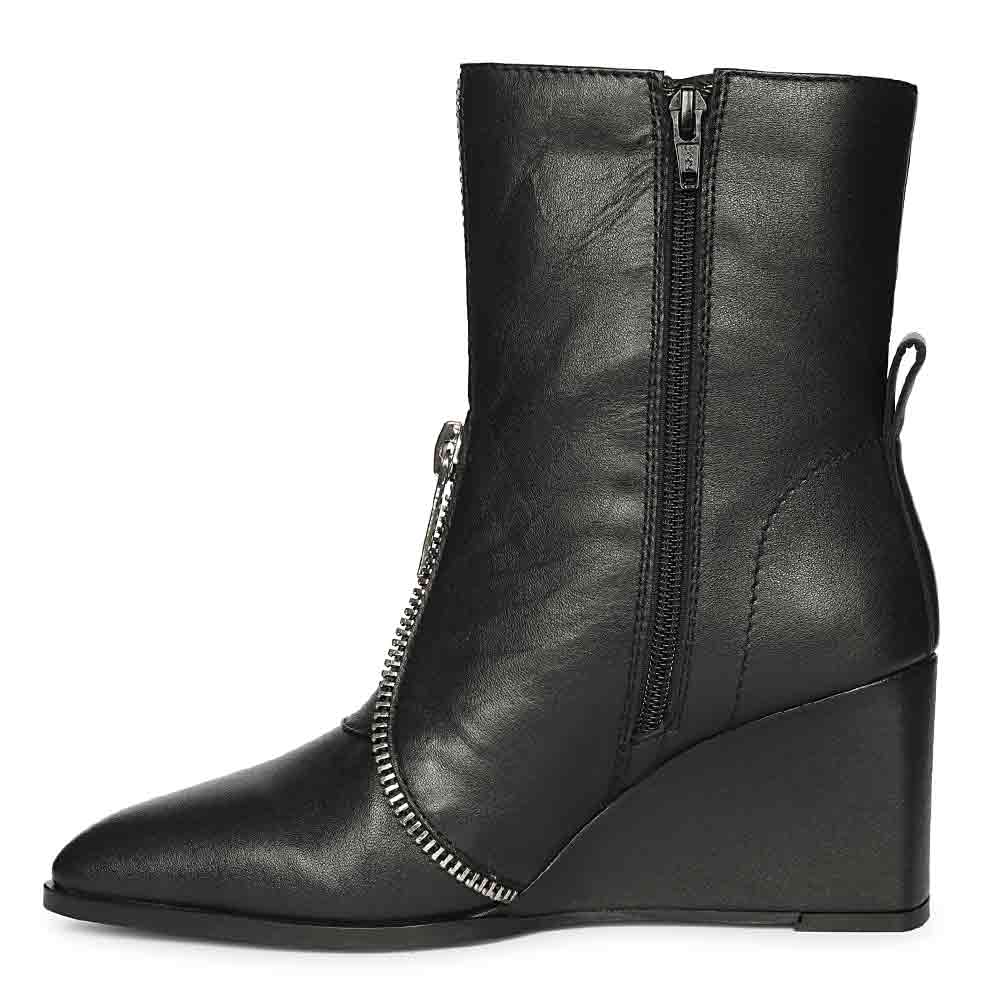 Saint Avia Front Zipper Black Leather Wedge Ankle Boots