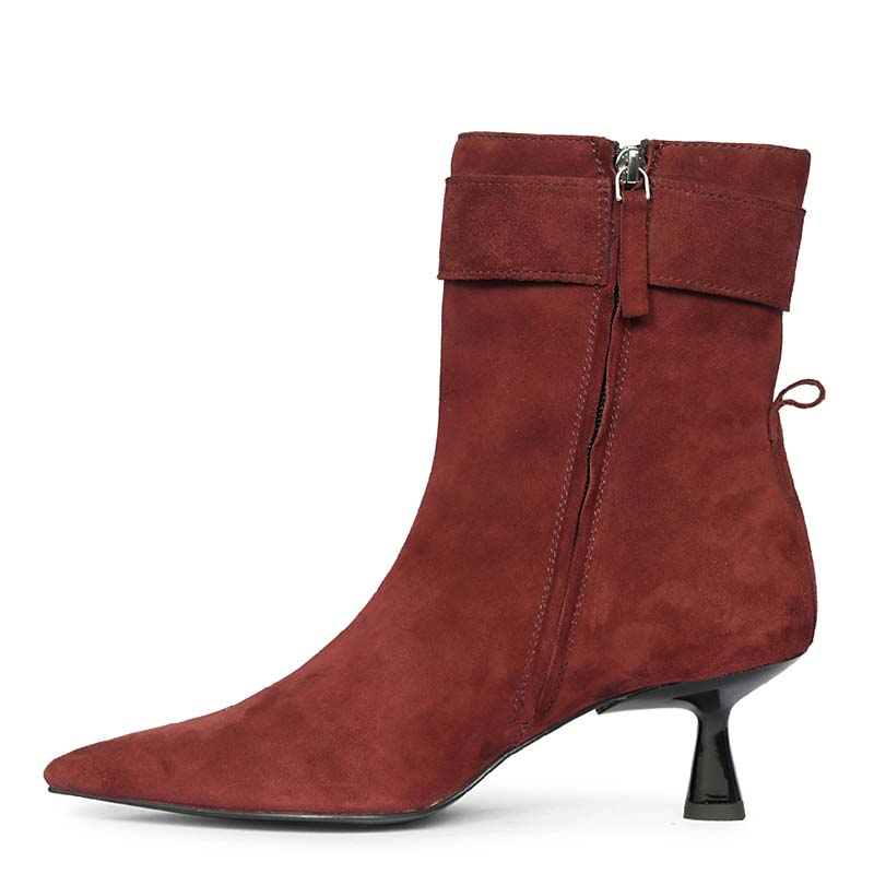 Saint Everly Crystal Buckle Bordo Leather Ankle Boots