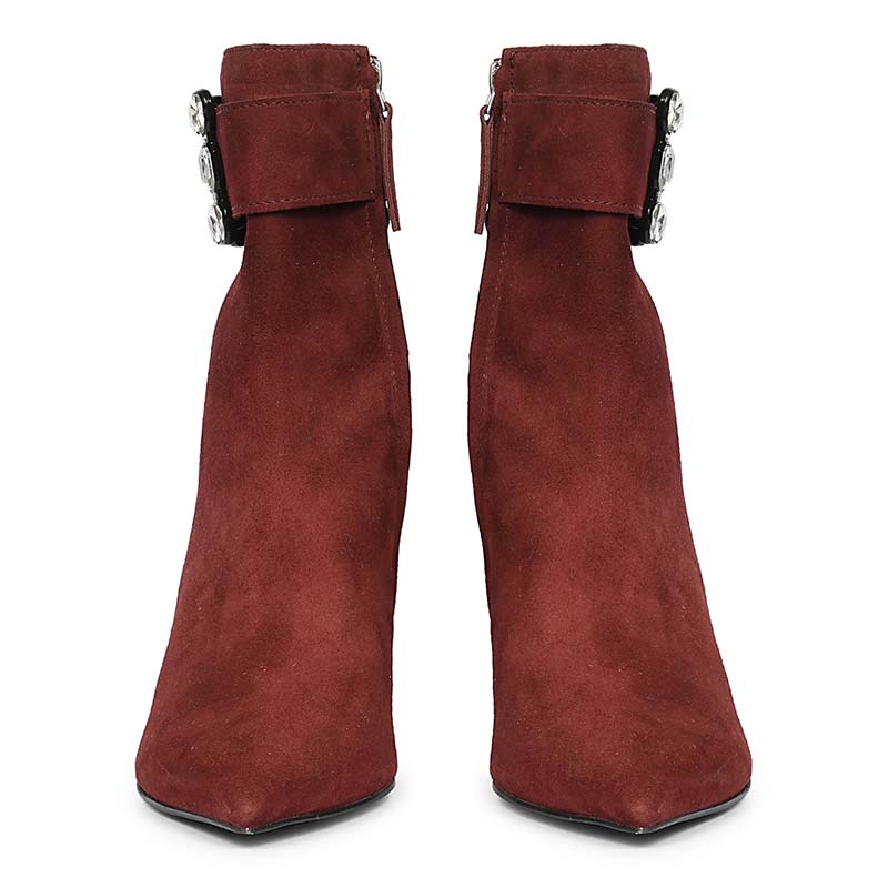 Saint Everly Crystal Buckle Bordo Leather Ankle Boots