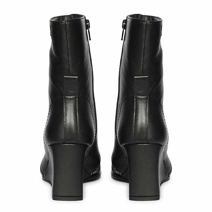 Saint Avia Front Zipper Black Leather Wedge Ankle Boots