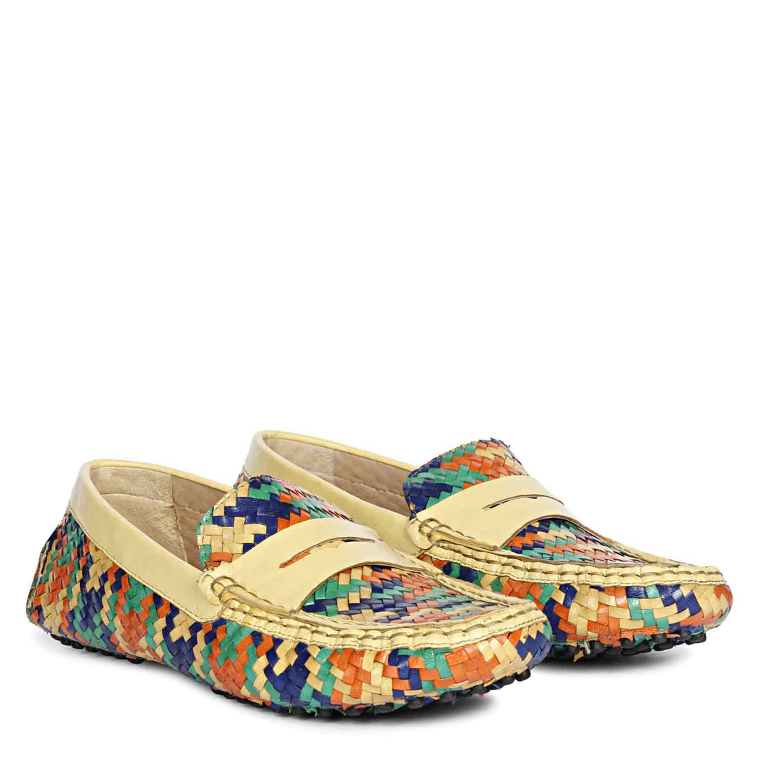 Saint Liana Tartan Multi Woven Leather Loafers