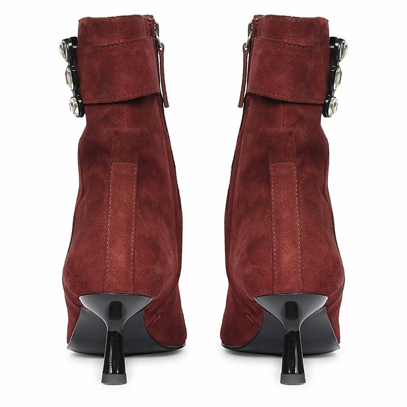 Saint Everly Crystal Buckle Bordo Leather Ankle Boots