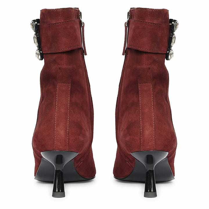 Saint Everly Crystal Buckle Bordo Leather Ankle Boots