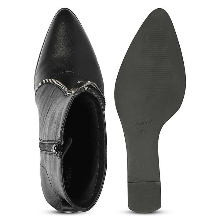 Saint Avia Front Zipper Black Leather Wedge Ankle Boots