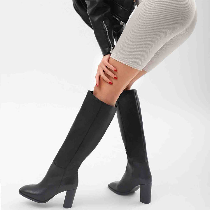 Saint Lia Black Leather Knee High Slouch Boots