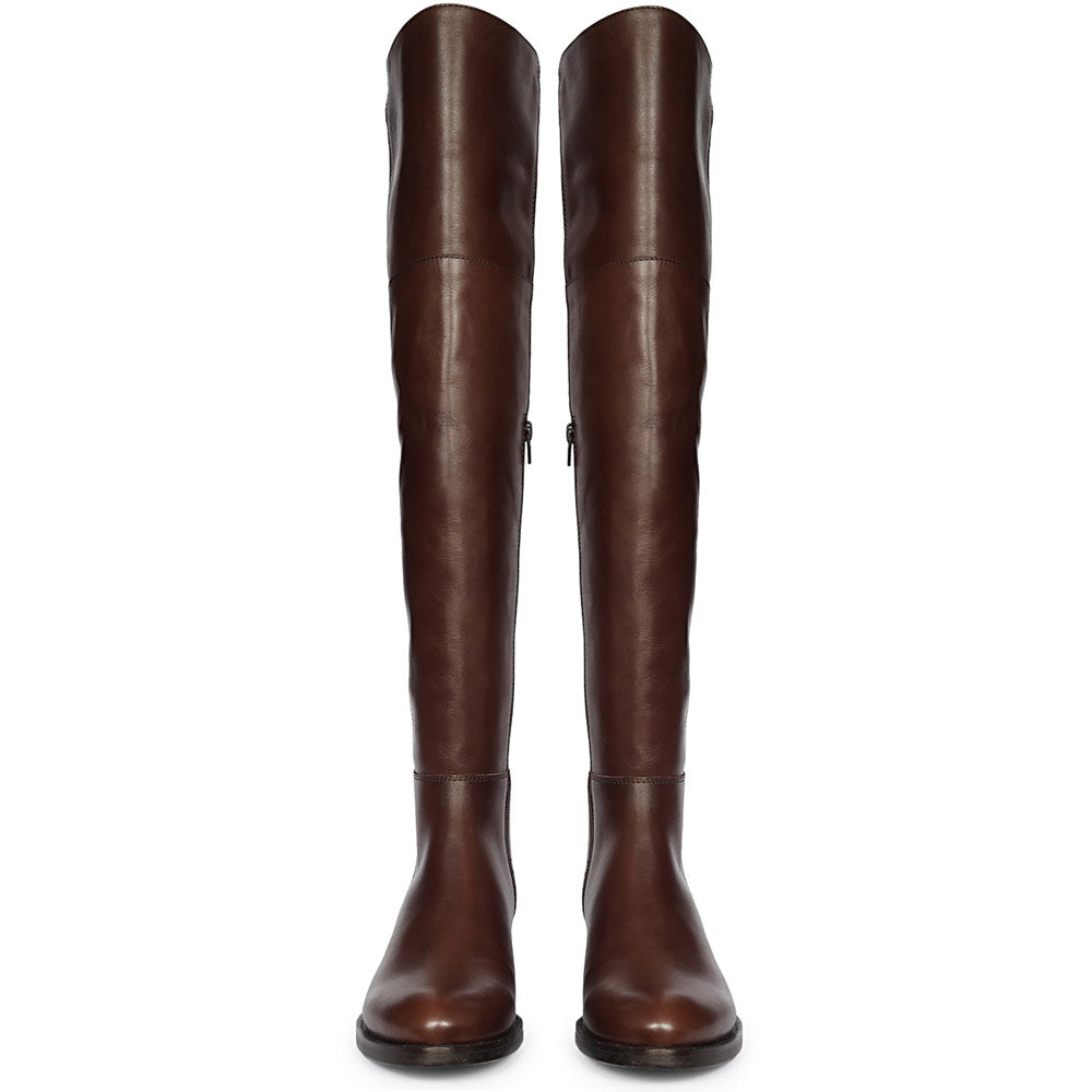 Saint Kayleigh Brown Leather Above The Knee Boots
