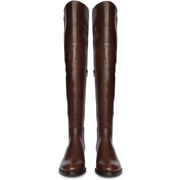 Saint Kayleigh Brown Leather Above The Knee Boots
