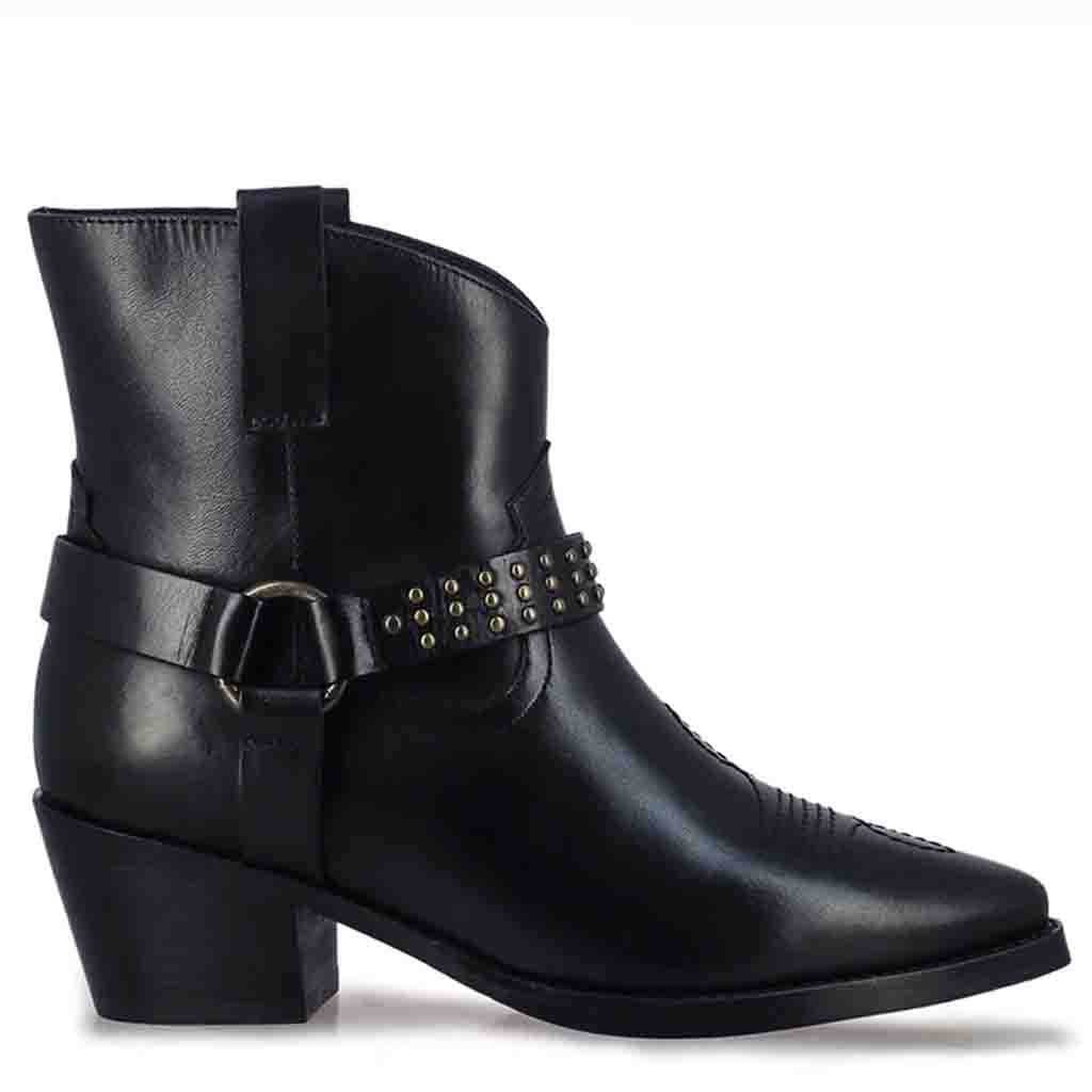 Studded Black Leather Ankle Boots