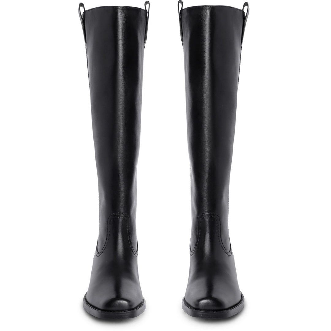 Saint Alessia Black Leather Block Heel Knee High Boots