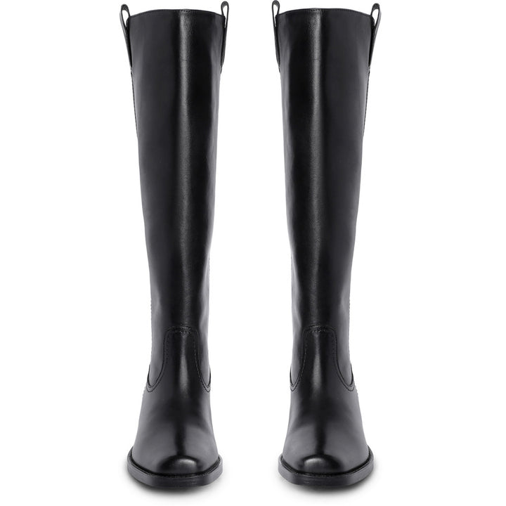 Saint Alessia Black Leather Block Heel Knee High Boots