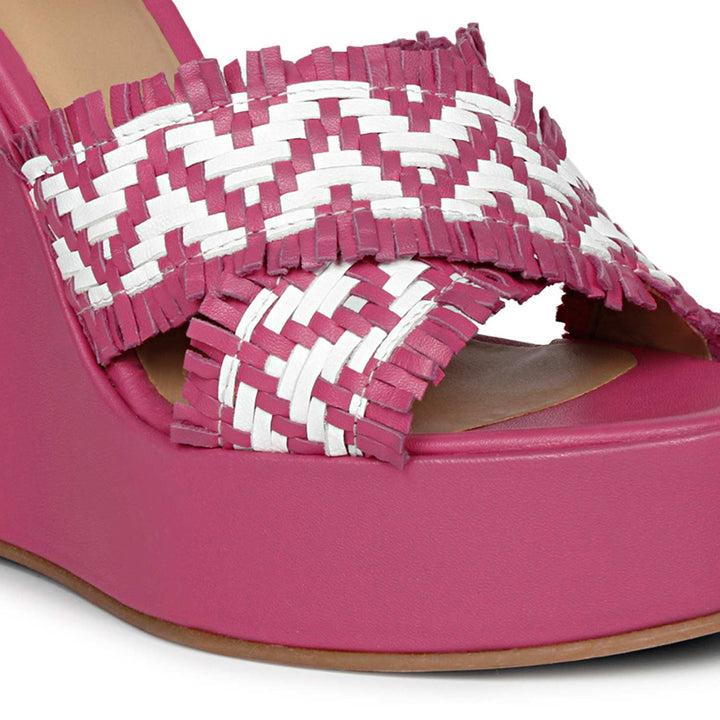 Saint Glenda Hand Woven Hot Pink Leather Wedge Heels