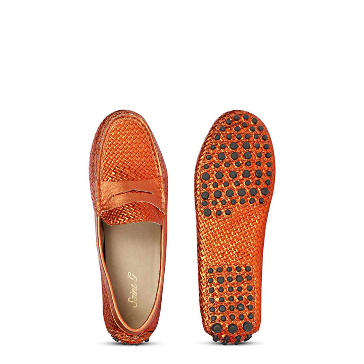 Saint Liana Orange Woven Leather Loafers