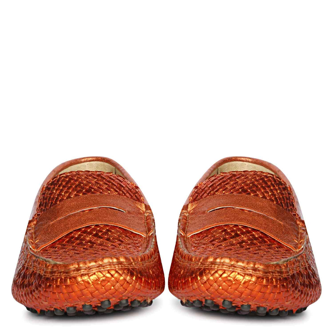 Saint Liana Orange Woven Leather Loafers