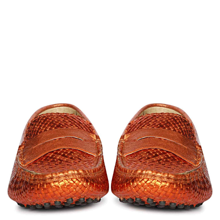 Saint Liana Orange Woven Leather Loafers